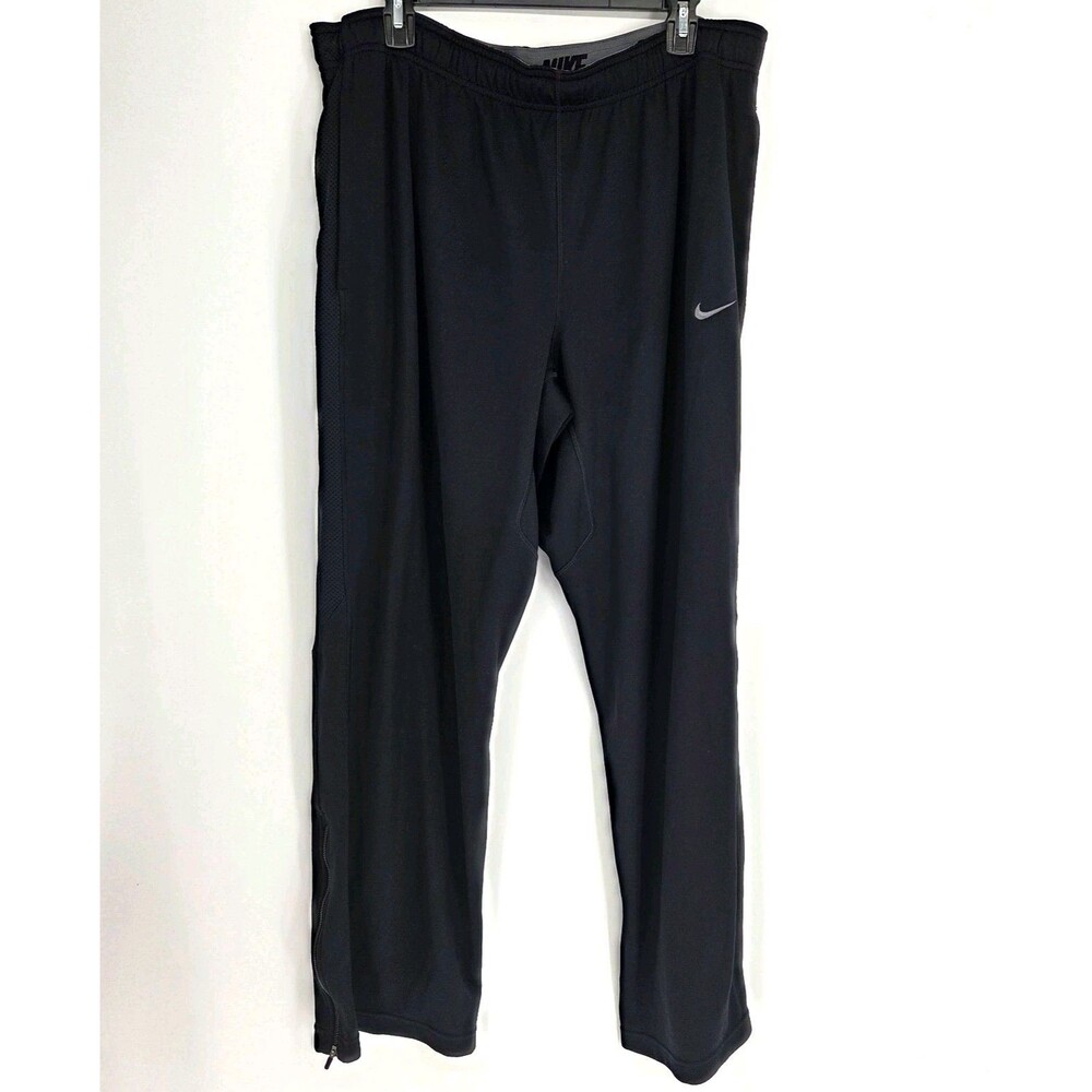 Nike Dri-FIT Mens Black Athletic Track Pants 2XL Straight Leg Zip Ankle Pockets